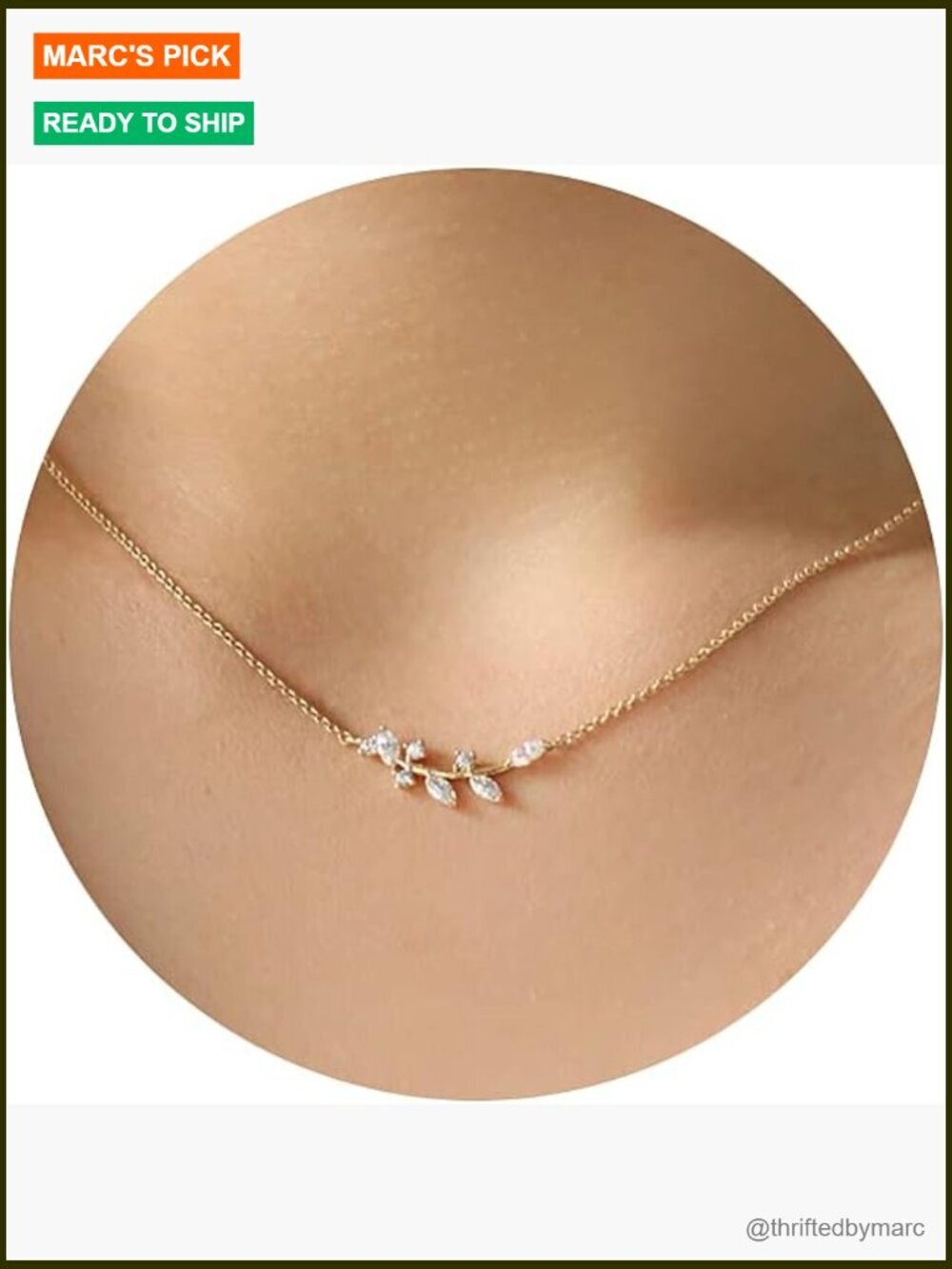 Dainty Gold Leaf Pendant Necklace CZ Stone 16.5" Cable Chain